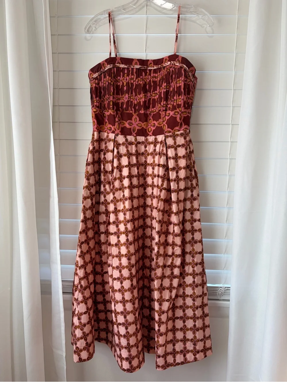 Boutique Pink and Burgundy Patterned Spaghetti-Strap Midi Dress - Picture 1 of 3